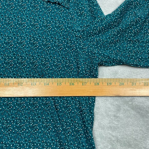 Adrianna Papell Teal Polka Dot Blouse Smocked Details Small d0387 - Picture 4 of 16